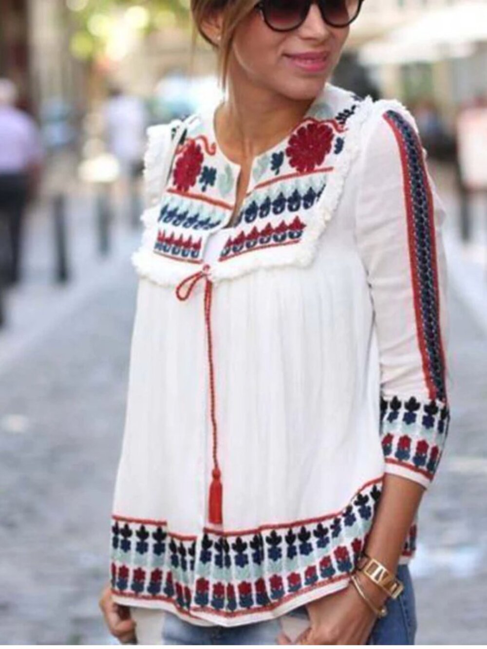 Zara Boho embroidered ivory top/jacket small
